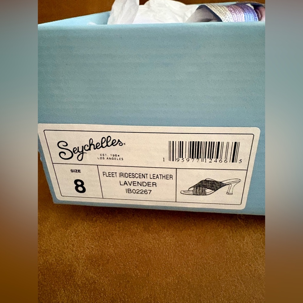 Seychelles Fleet Iridescent Leather Lavender Slip On Heels. Size 8. NIB. - Picture 7 of 9